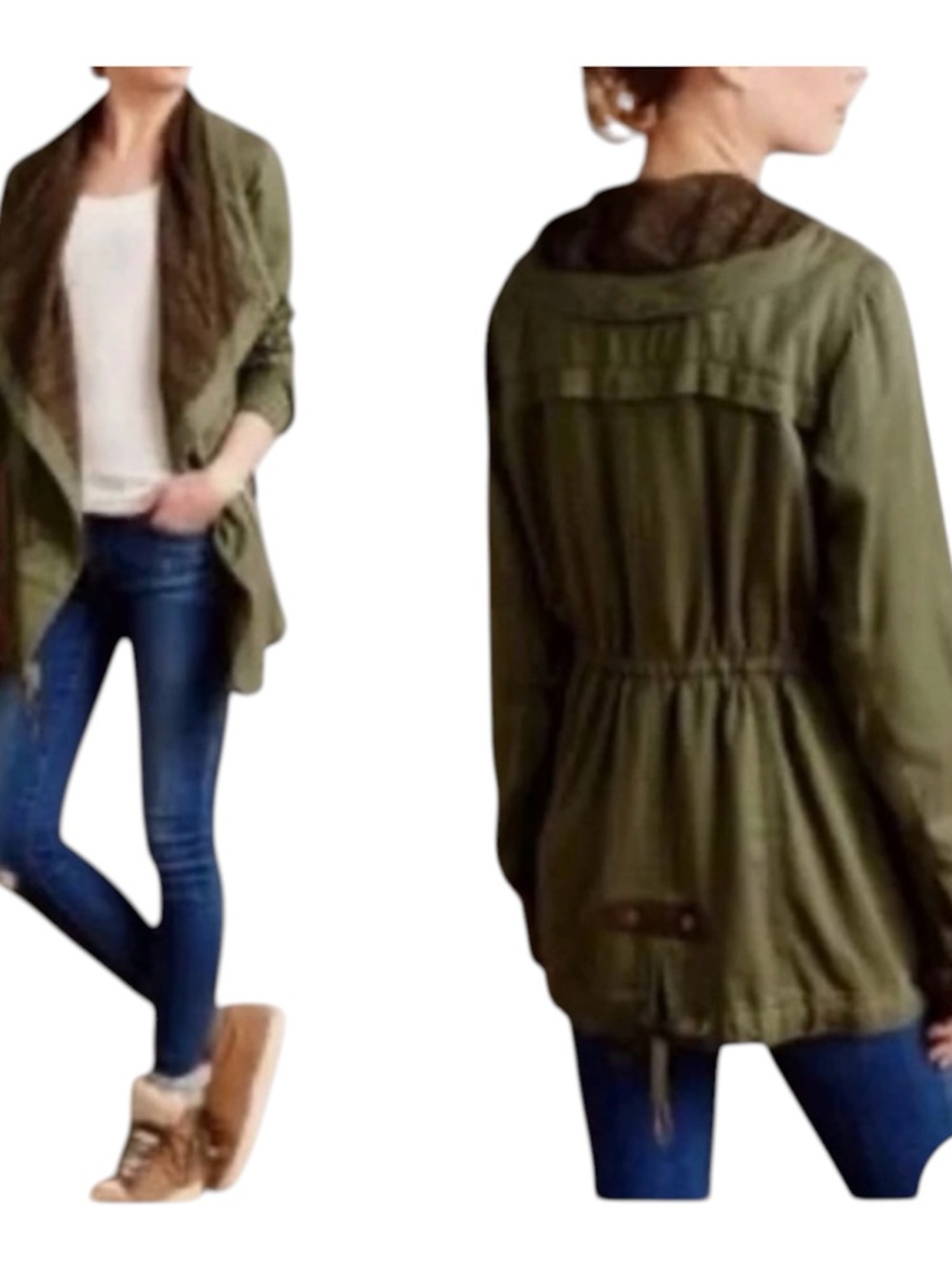 Anthropologie Etta Lace Trim Layered Olive Green M Military Anorak Jacket